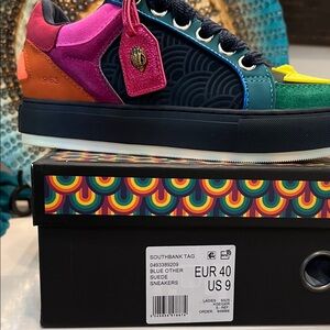 Colorblock Suede Sneakers in Blue, Green, Pink & Orange